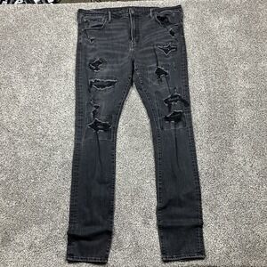 American Eagle Jeans Mens‎ 40X35 Stacked Skinny Denim Airflex+ Distressed Faded